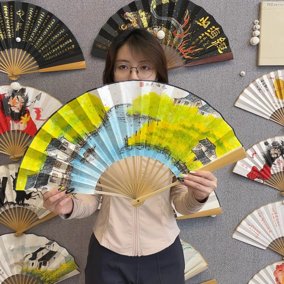 国画10寸玉竹-纯手绘-文玩扇骨（默认粘好）