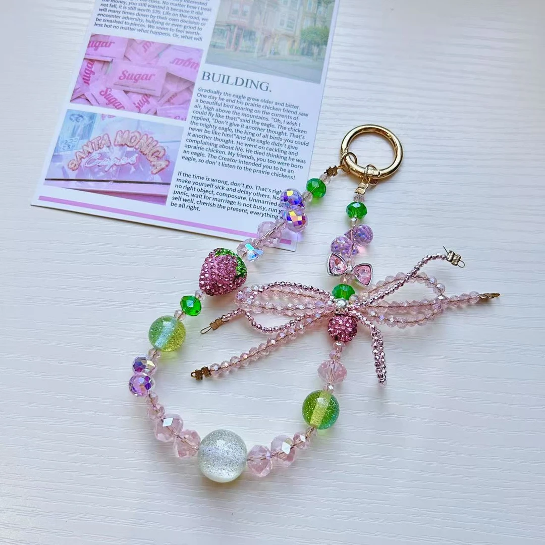 手工手机链串珠草莓可爱包挂手机链