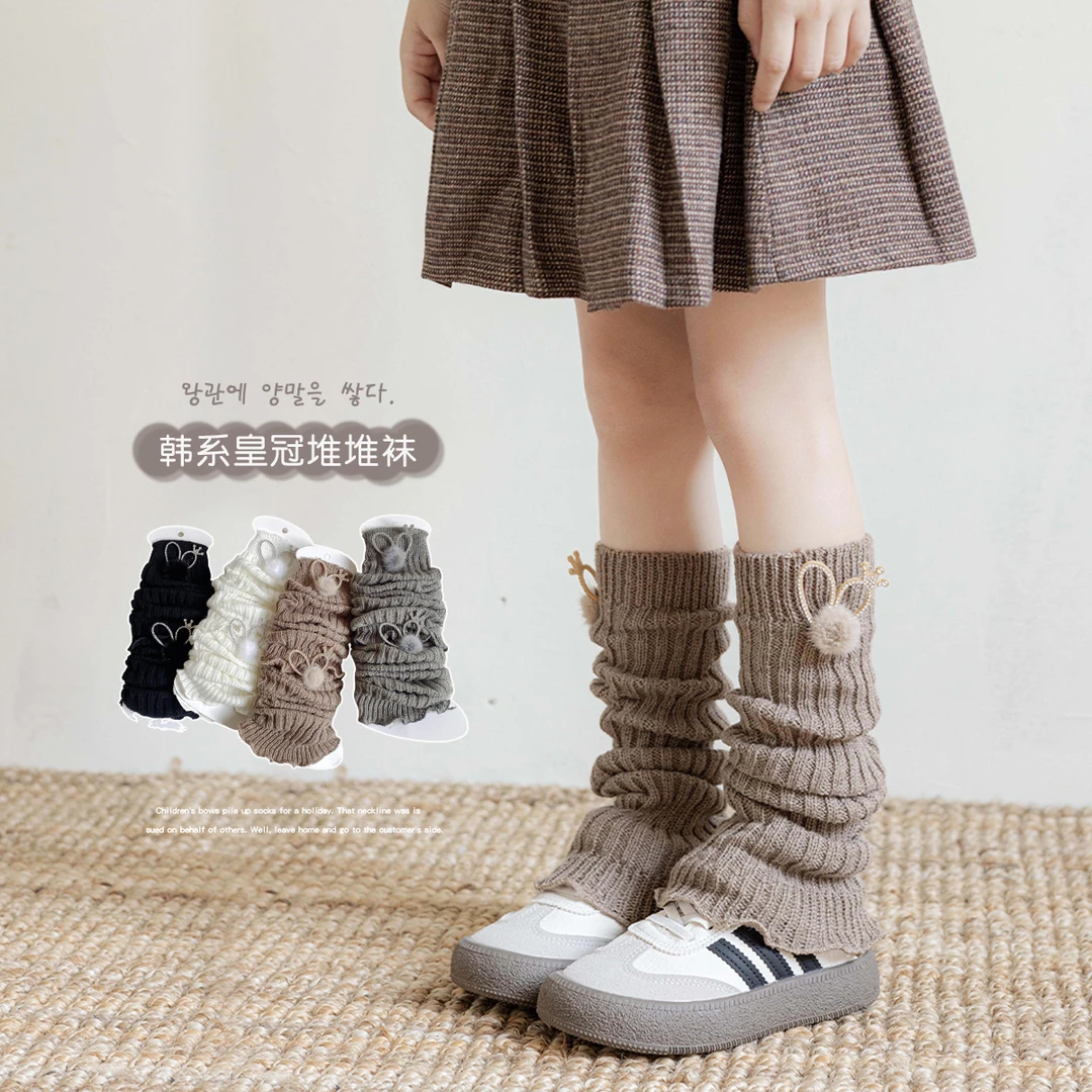 女童袜套春秋季儿童堆堆袜韩系甜美皇冠秋冬季保暖针织小腿袜腿套