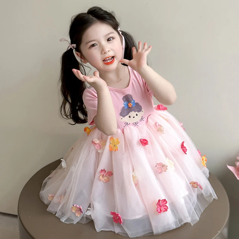 女童连衣裙夏季2025新款儿童网纱公主裙宝宝夏装甜美短袖裙子