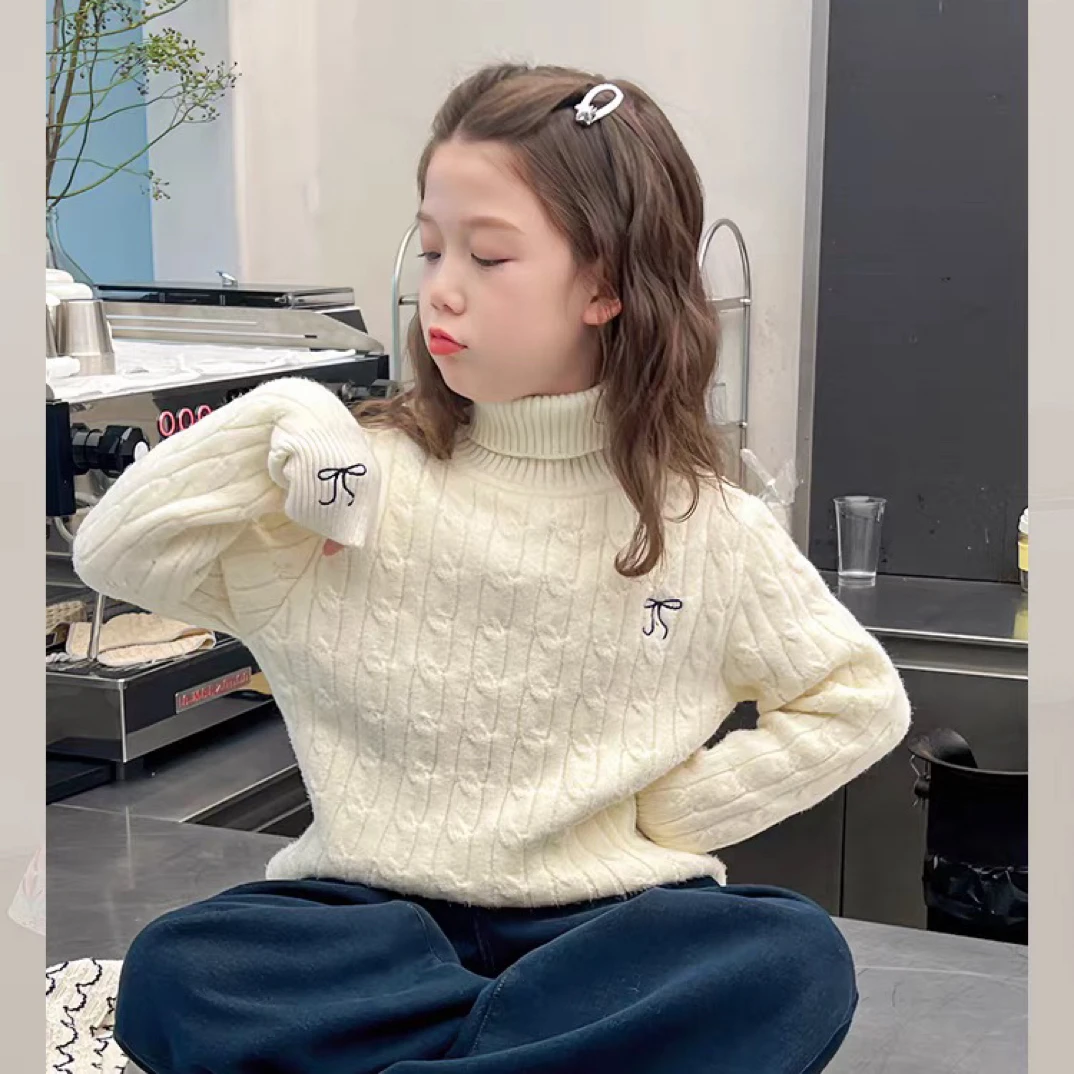 新款高领加绒加厚女童毛衣百搭洋气高品质打底衫