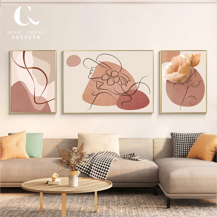 恰逢花开-奶油风客厅装饰画沙发背景墙挂画现代简约花卉三联画