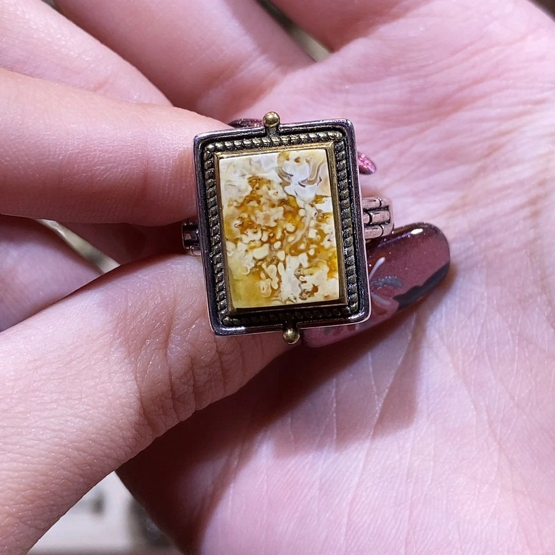 琥珀戒指银S925镶嵌程*?戒指