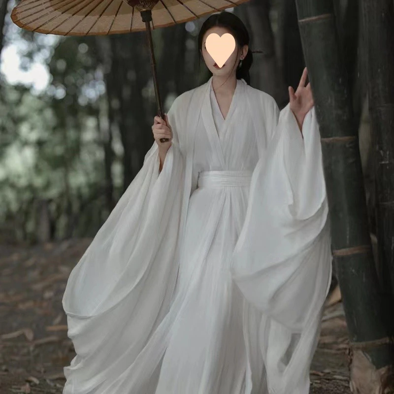 20252025新款汉服女晋制清冷系古装白色魏晋风广袖流仙裙仙飘逸春