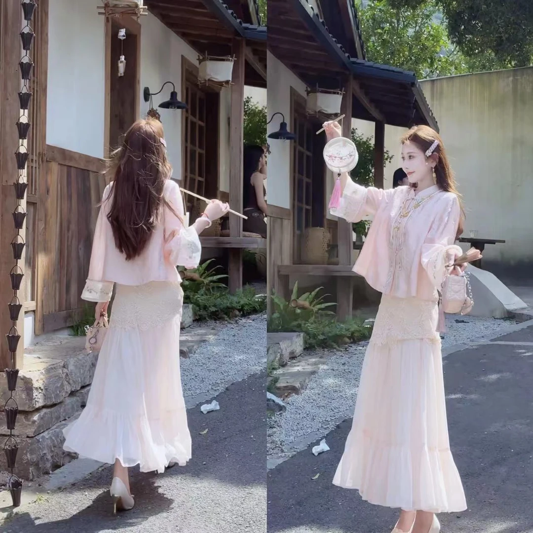 【婷婷】《海棠依旧》人丝刺绣蕾丝国风套装 TT2SQTH2196