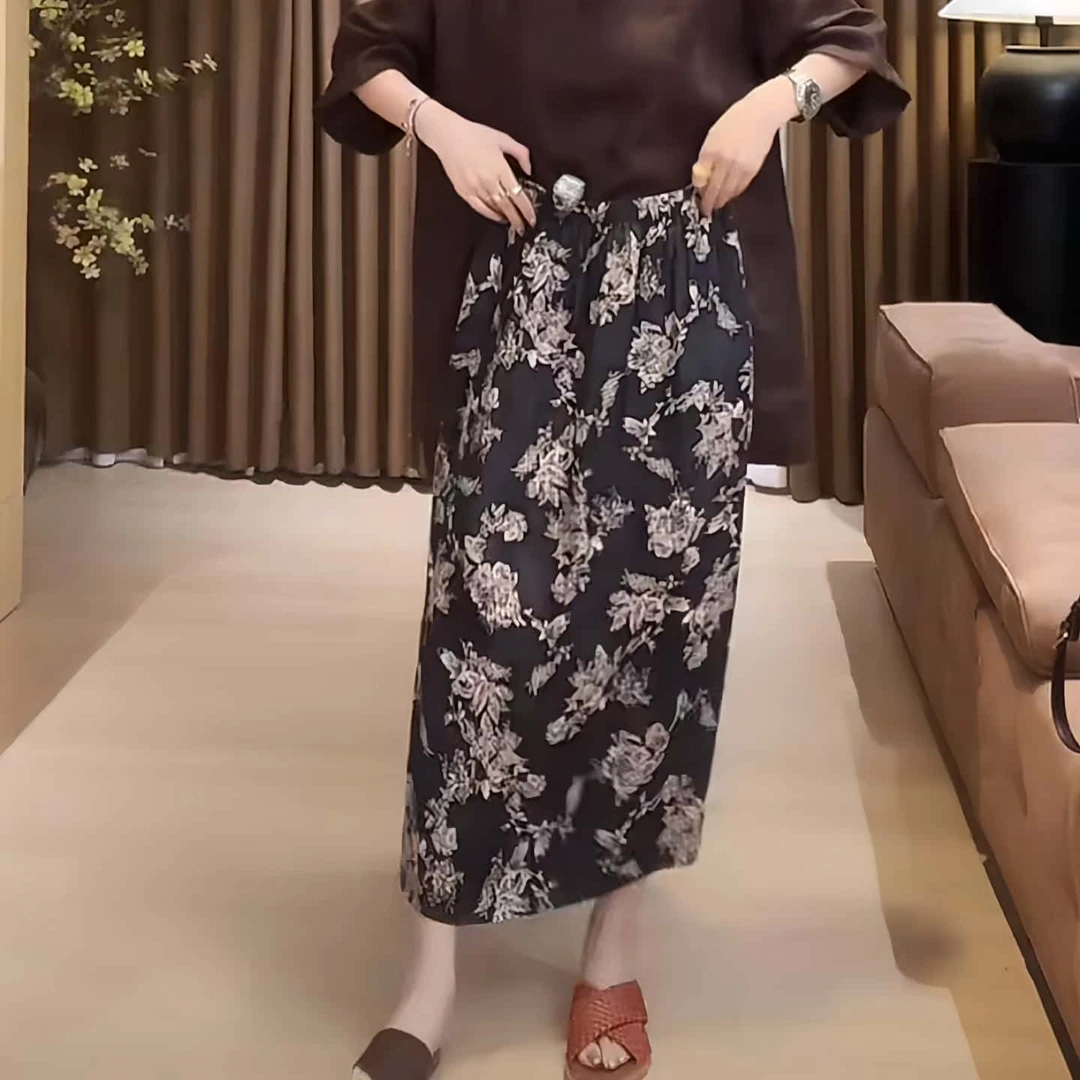 复古风下摆开叉提花半身裙女2025夏季大码胖MM百搭气质撞色半裙子