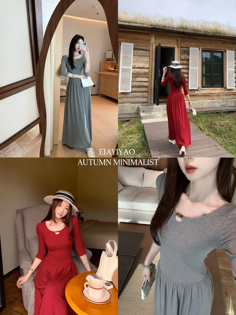 EIA一尧【唐娜小姐】早秋气质知性高智显瘦连衣裙简约修身七分袖裙