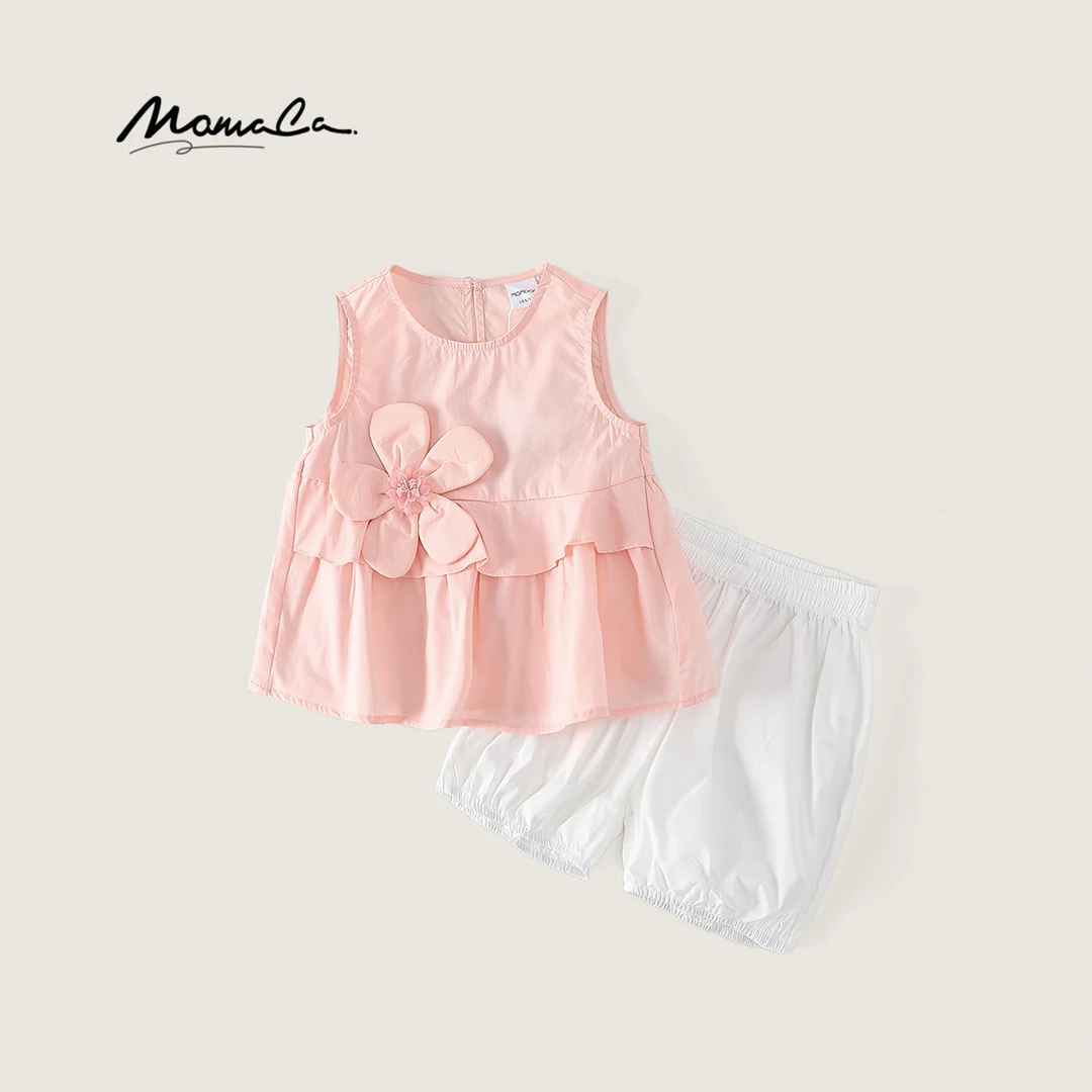 MOMOCO女童夏季无袖袖可爱小花套装两件套77630580002