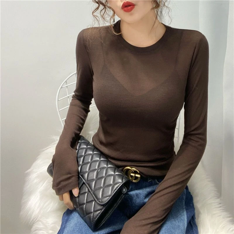慵懒风洋气衣服女网红打底衫秋冬女内搭洋气修身百搭长袖薄款性感