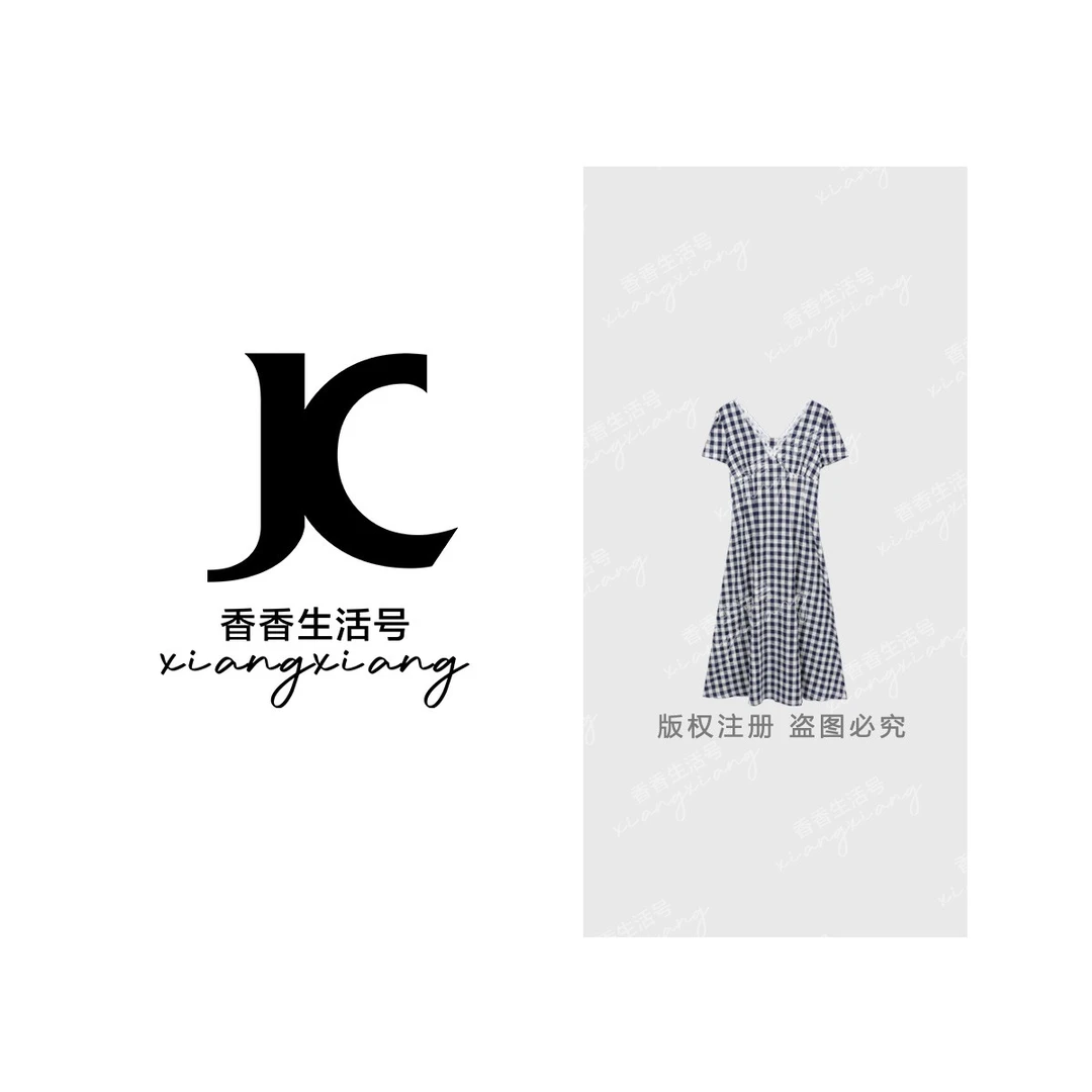 【香香严选】“春野”格纹蕾丝领连衣裙蝴蝶结点缀甜美学院风DM6627