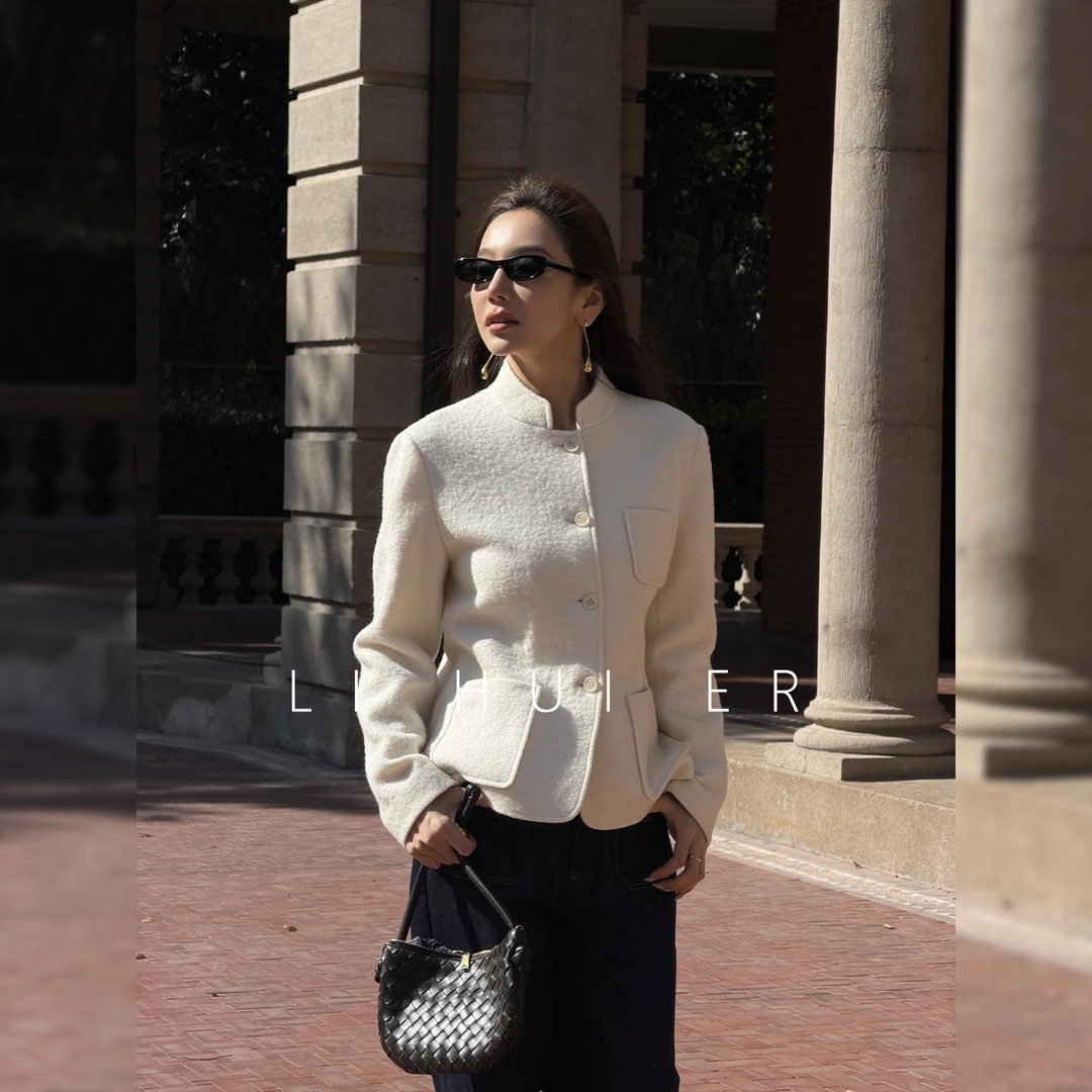 LiHuiEr李慧儿【独我】2025冬季百搭时尚米色毛呢外套LL025934