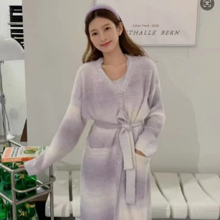 半边绒睡衣女冬季新款时尚三件套长袖加绒加厚保暖家居服套装