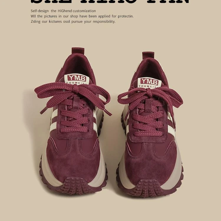 2025夏季新款厚底阿甘女鞋Ankesela红色条纹华夫格道德训练休闲运