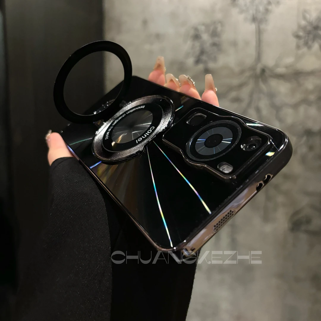 创壳者适用华为P60手机壳CD纹磁吸支架极光P60pro简约全包防摔男