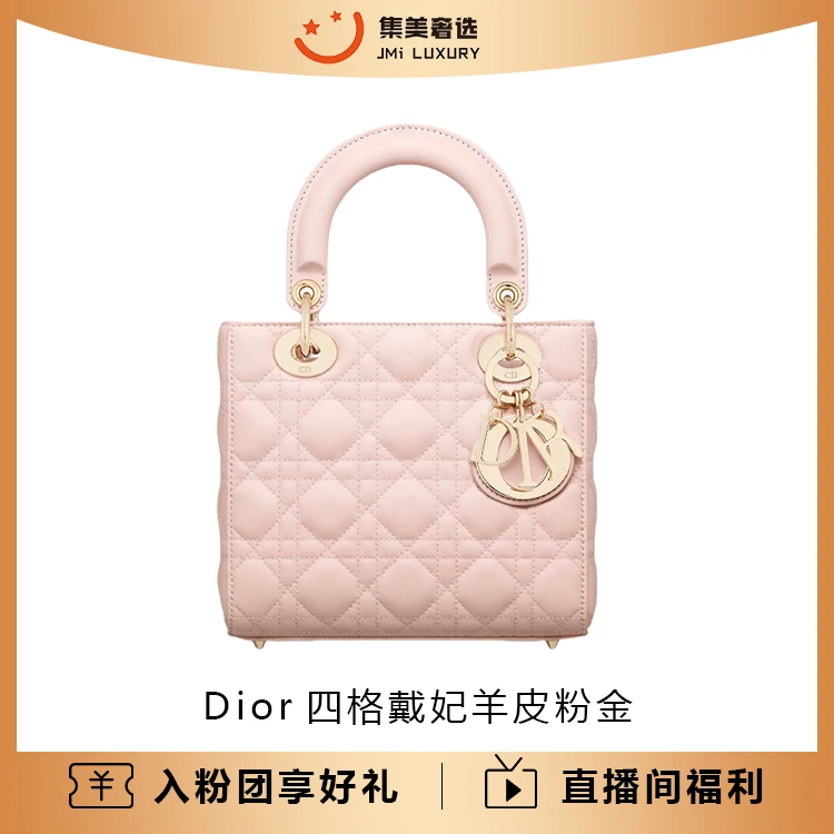 99新 DIOR/迪奥 Dior四格戴妃羊皮粉金时尚百搭包/41000/AM4137