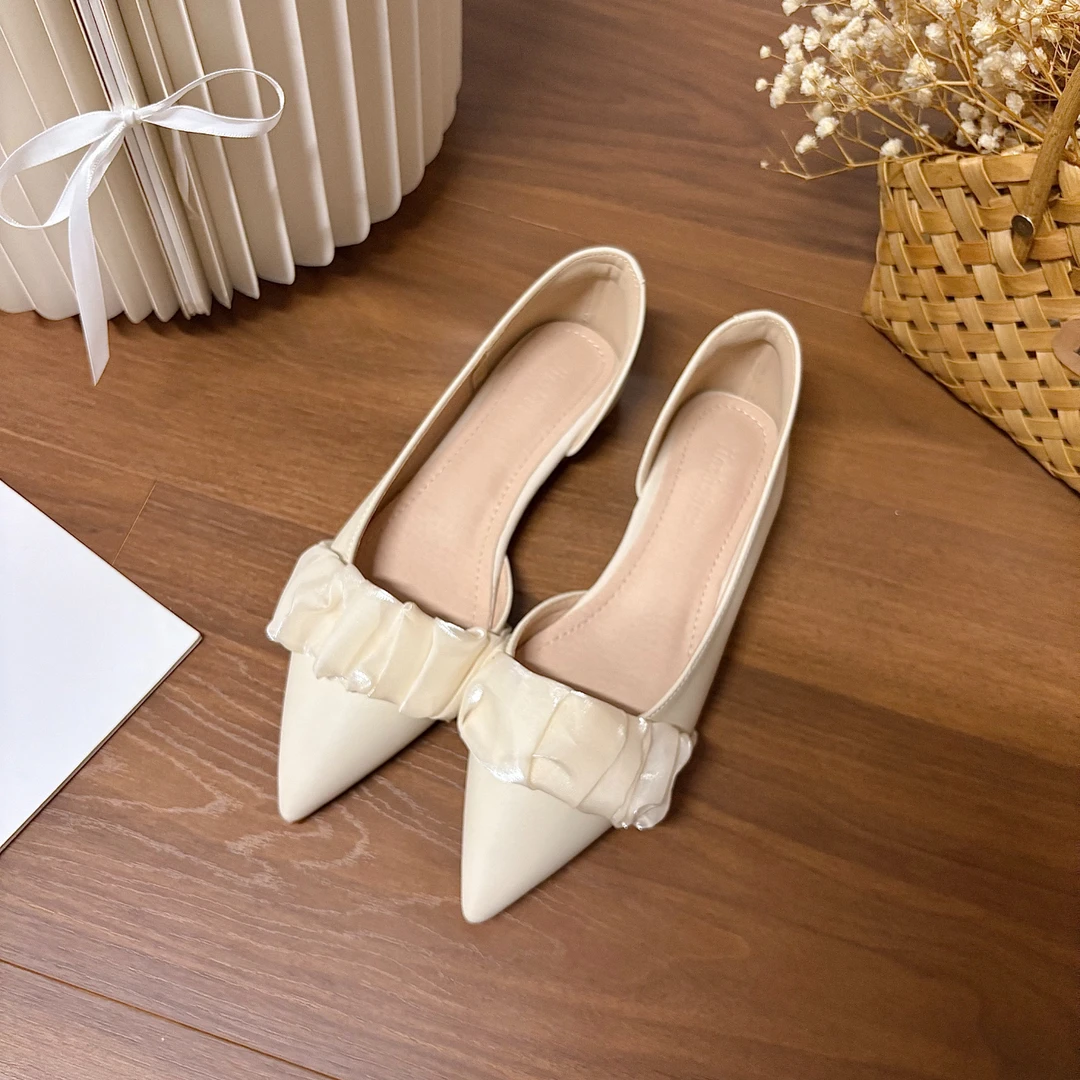 气质版~夏季新款浅口尖头仙女晚晚风温柔气质单鞋女夏平底瓢鞋女