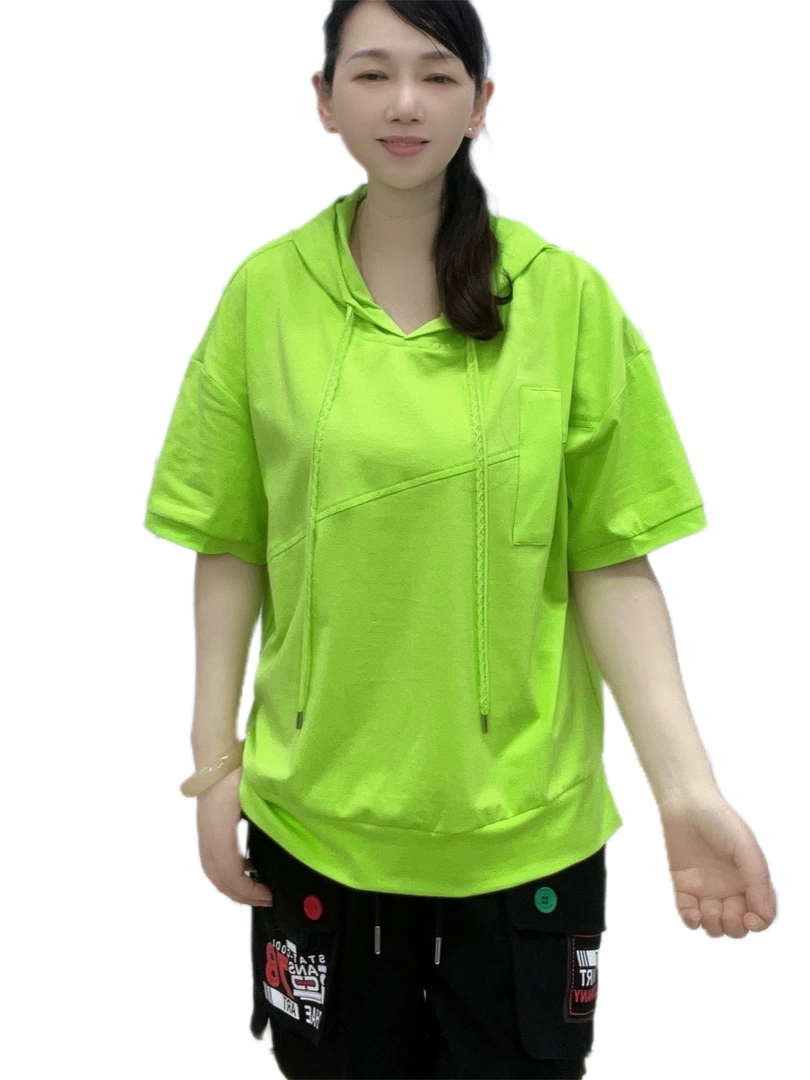 2025夏季（永51）连帽纯色开叉时尚潮流休闲百搭宽松T恤