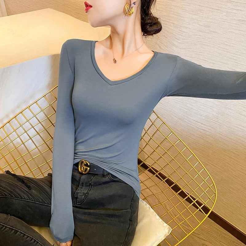 莫代尔领打底衫女内搭秋冬长袖恤2025年新款春秋装薄款紧身上衣