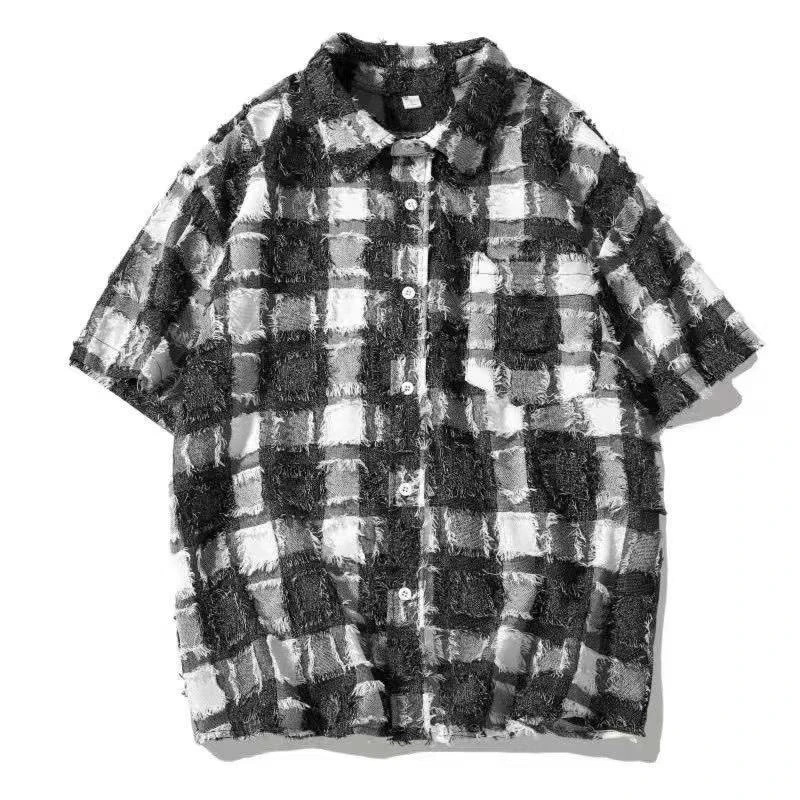 【OY】苏格纹短袖衬衫设计感休闲宽松小香风衬衣