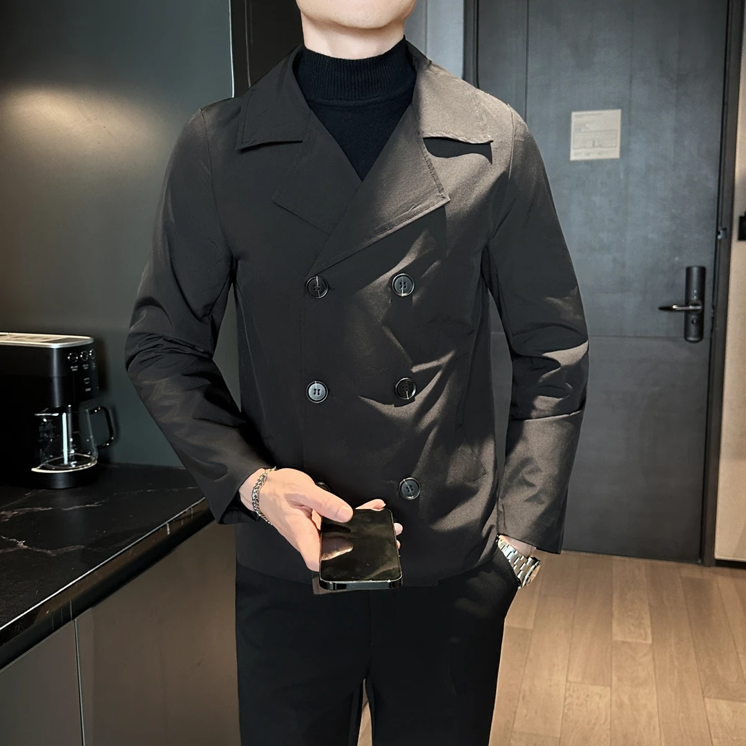 设计感秋冬季男士双排扣翻领夹克网红休闲潮流痞帅工装外套上衣男
