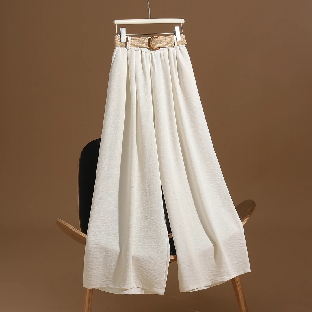 艾格设计感编织腰带阔腿裤女夏季2025新款垂感宽松高腰显瘦直筒裤