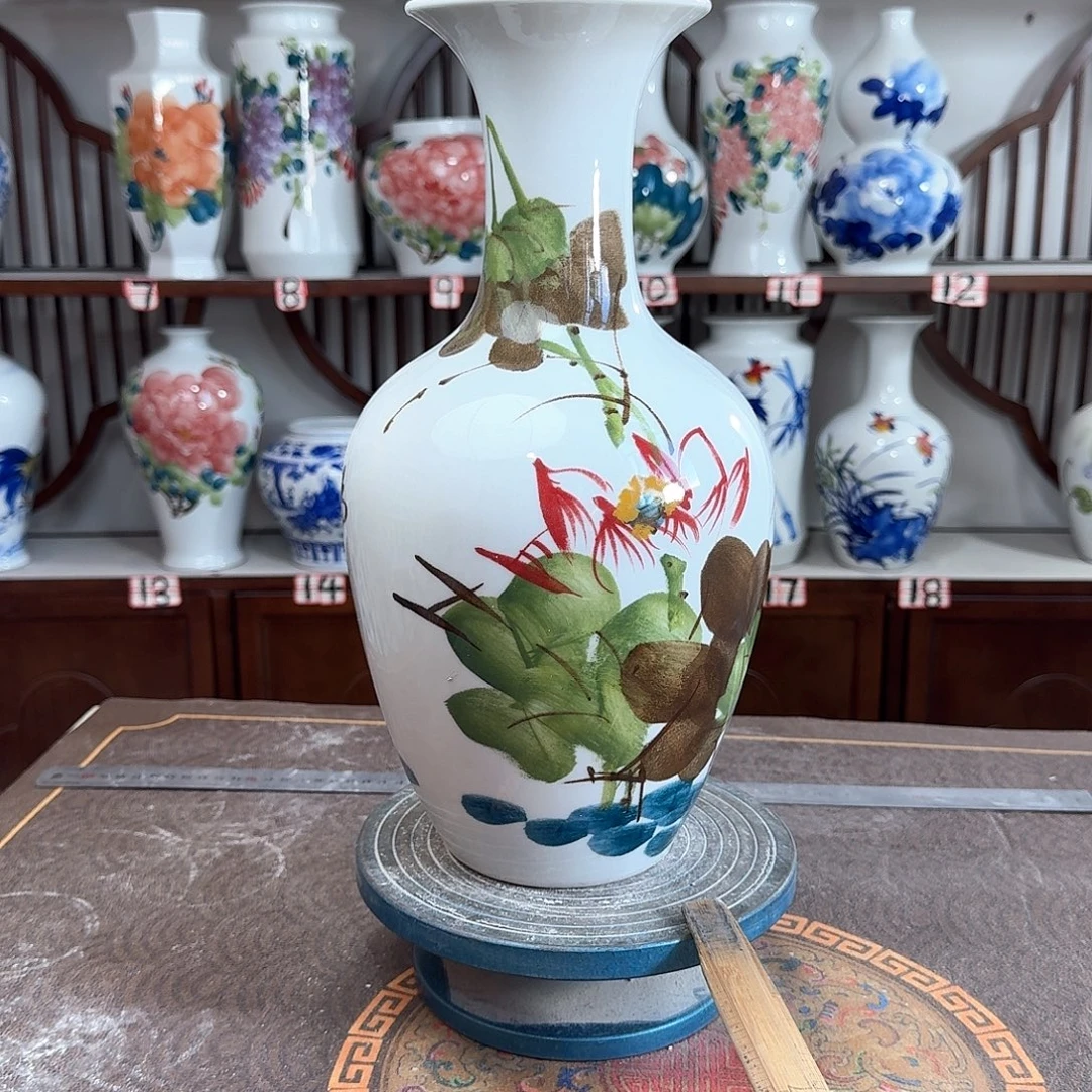 摆件景德镇陶瓷棒绿荷