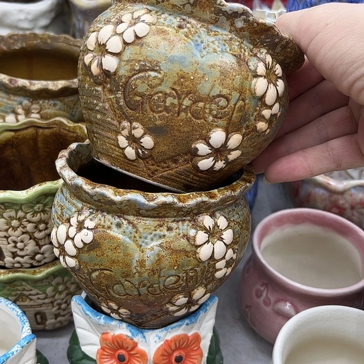 多肉绿植陶瓷花盆9.9包邮，有孔