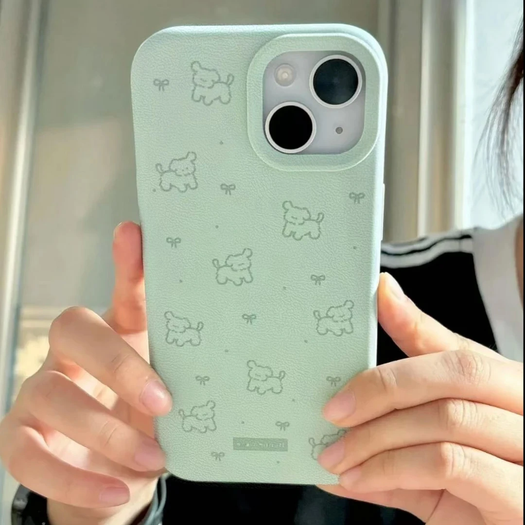 BANCA蝴蝶结小狗荔枝纹适用苹果16/15promax手机壳14pro/13简约12