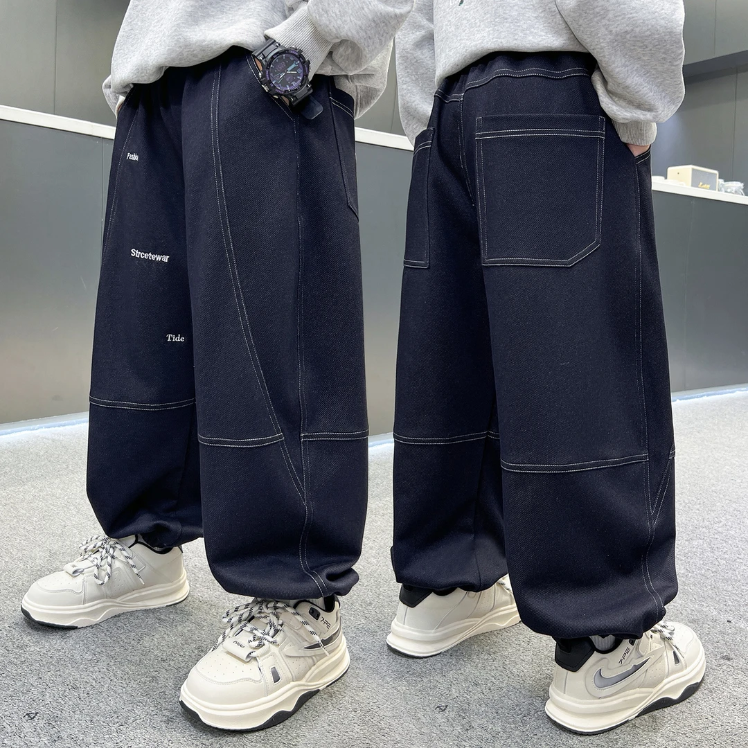男童春秋款洋气束脚牛仔裤2025新款初中生韩版休闲宽松裤子男孩潮