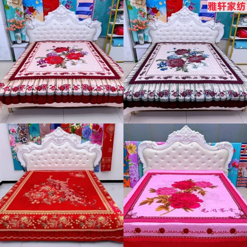 国潮风印花定位床单(多色可选）加大加厚床单防滑防皱2.3米x2.3米