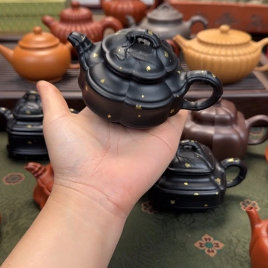 紫砂茶壶海棠竹鼓焐灰洒金