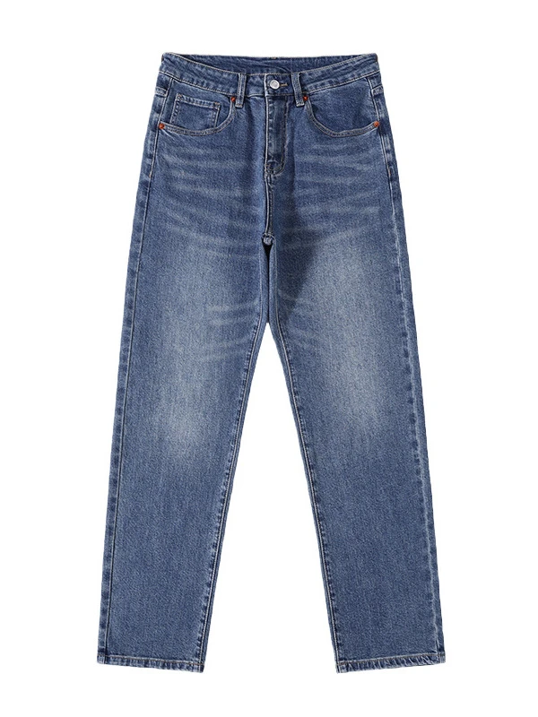 潮流常规款蓝色休闲裤子复古直筒男士牛仔裤秋季牛仔裤水洗微弹力