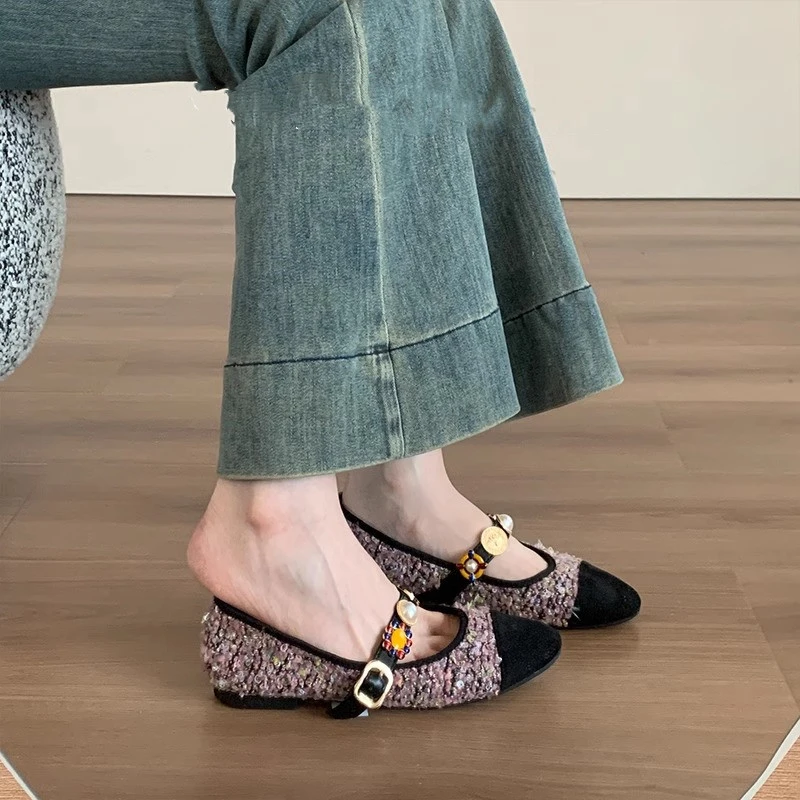 【万象撤柜】法式小香风圆头玛丽珍鞋2025春秋新款浅口平底晚晚单鞋