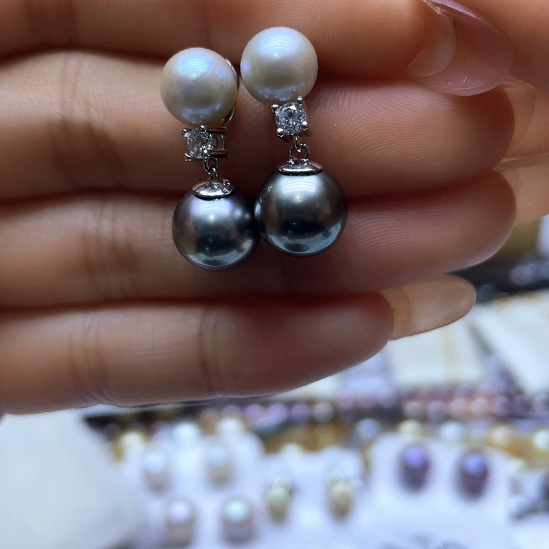 海水珍珠耳饰银S925镶嵌