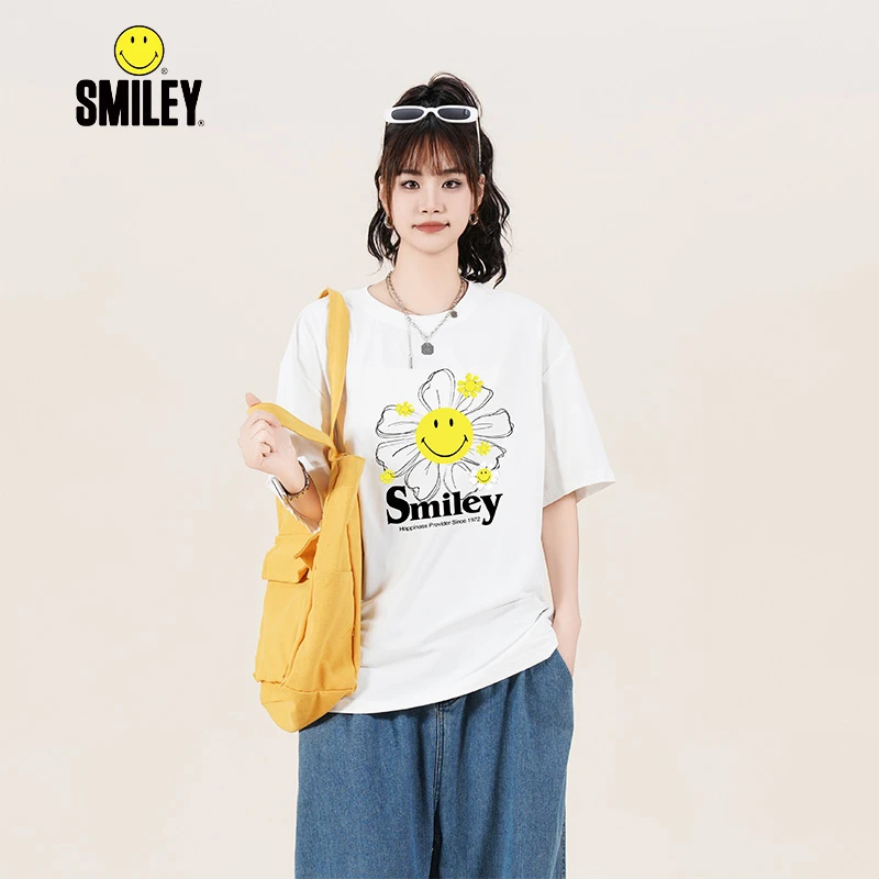 SMILEY 法国笑脸棉质休闲情侣夏季宽松印花圆领T恤- 男女同款
