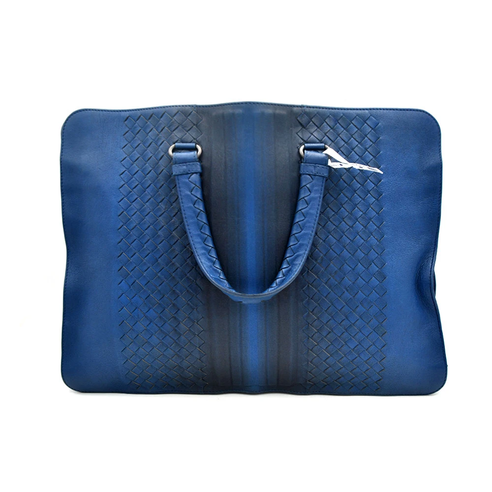 95新 BOTTEGA VENETA/葆蝶家 97新蓝黑全皮编织男士公文包/84216