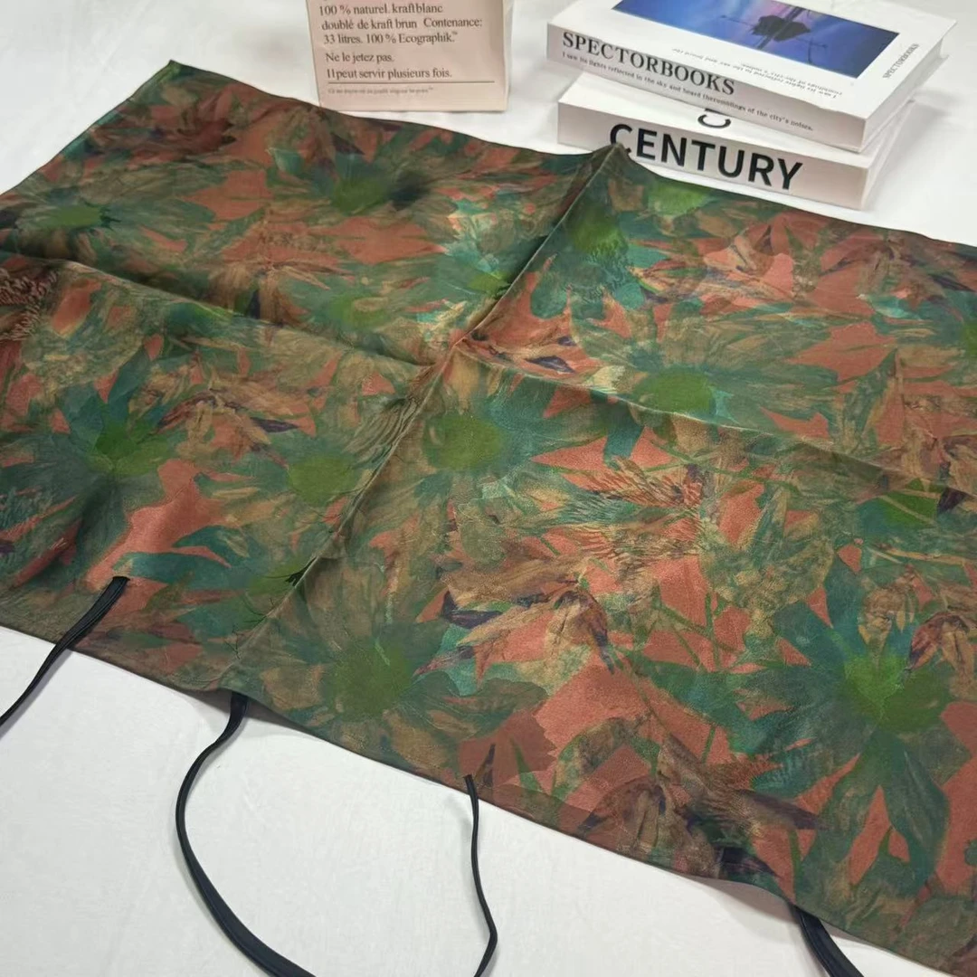香云纱枕巾-粉绿花间  45姆米湖丝54*78cm枕巾