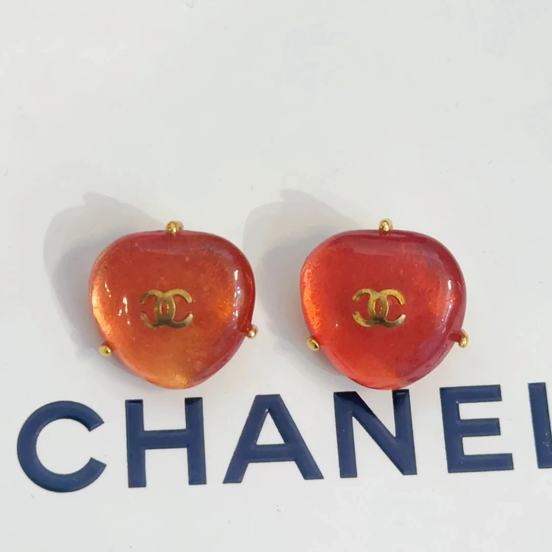 95新 Chanel/香奈儿 Chanel vintage香奈儿中古爱心方糖耳夹