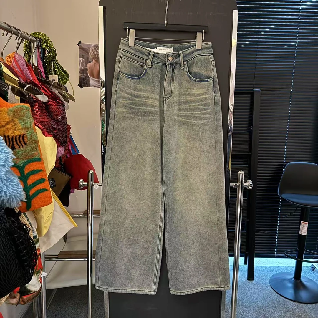 【清】NO退换-复古做旧加绒牛仔裤【40008】