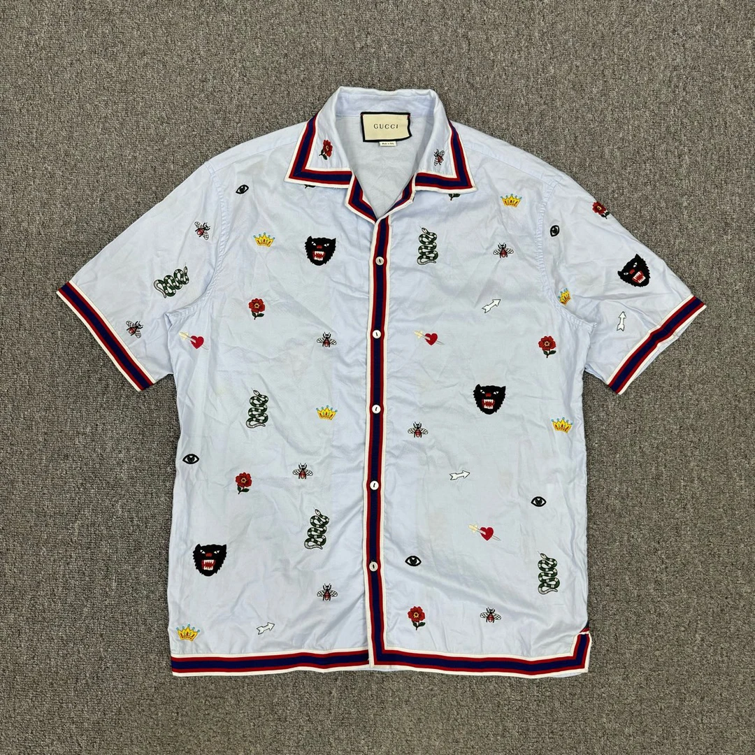 95新 GUCCI/古驰 11200415 寄卖Gucci古驰 重工刺绣短袖衬衫 48码