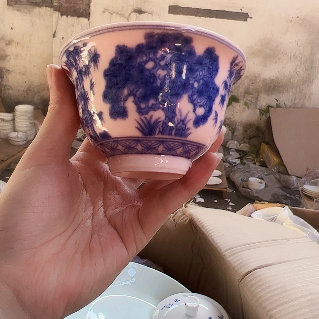 摆件瓷景德镇红xixi松竹梅杯