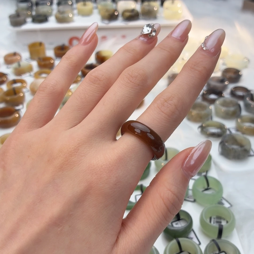 和田玉（糖玉）未镶嵌戒指z46红糖圆条17.9