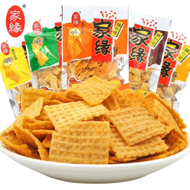 家缘锅巴102g牛肉味鸡汁味五香味麻辣味香脆膨化锅巴解馋休闲小吃