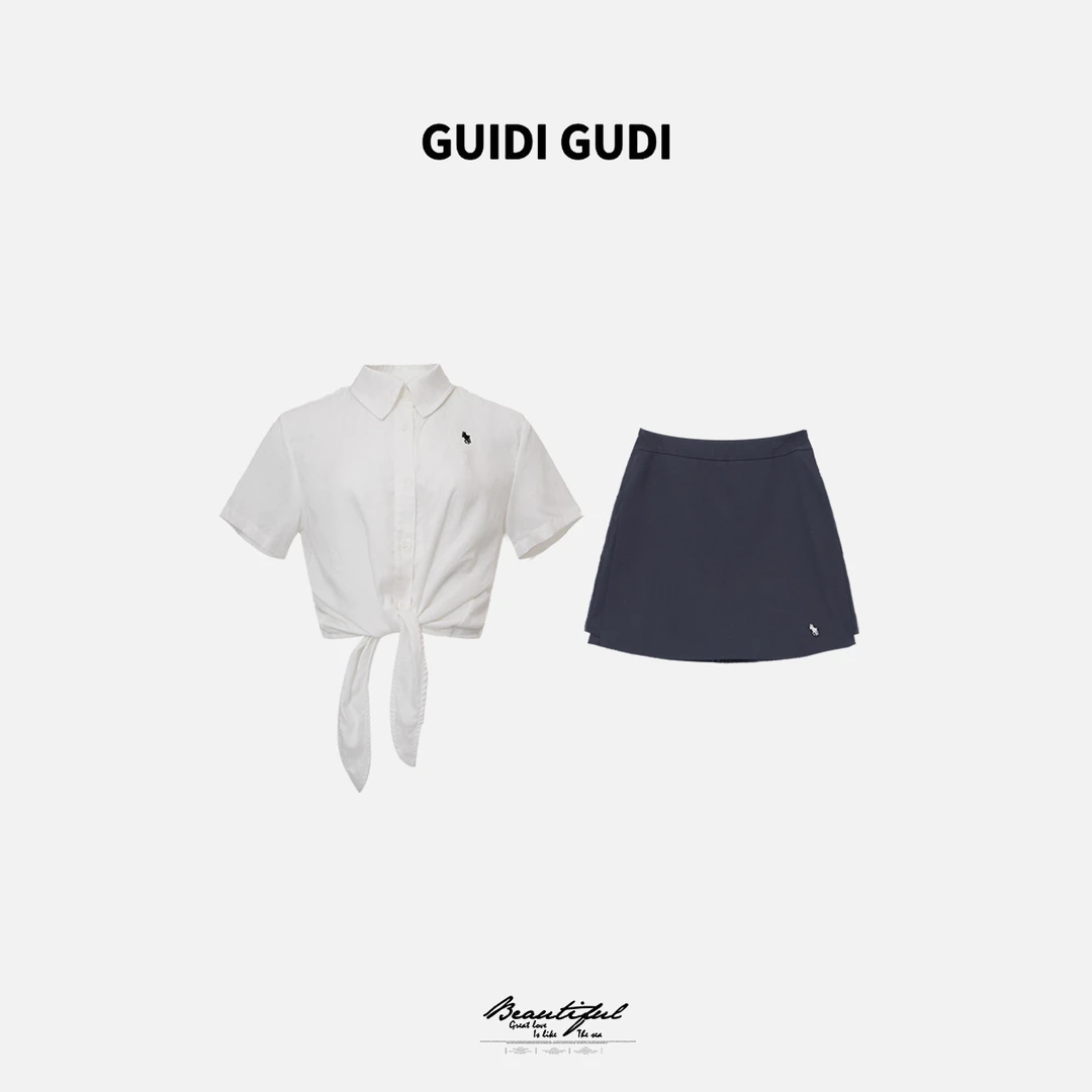 GUIDI GUDI【蓝白】两件套衬衫+半裙套装 /黄加蓝