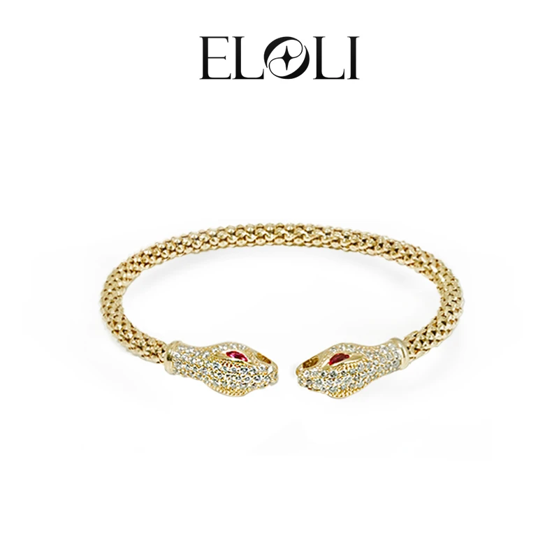 Eloli Aeterna灵蛇之吻 925银红瞳金色开口手镯 EL0708