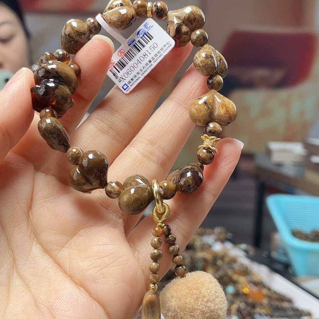 琥珀银S925镶嵌裸石手串