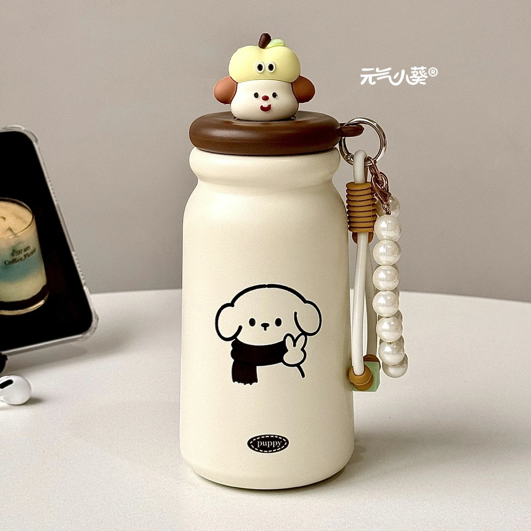 可爱小狗保温杯大容量2025新款高颜值水杯带吸管手提杯子茶水分离