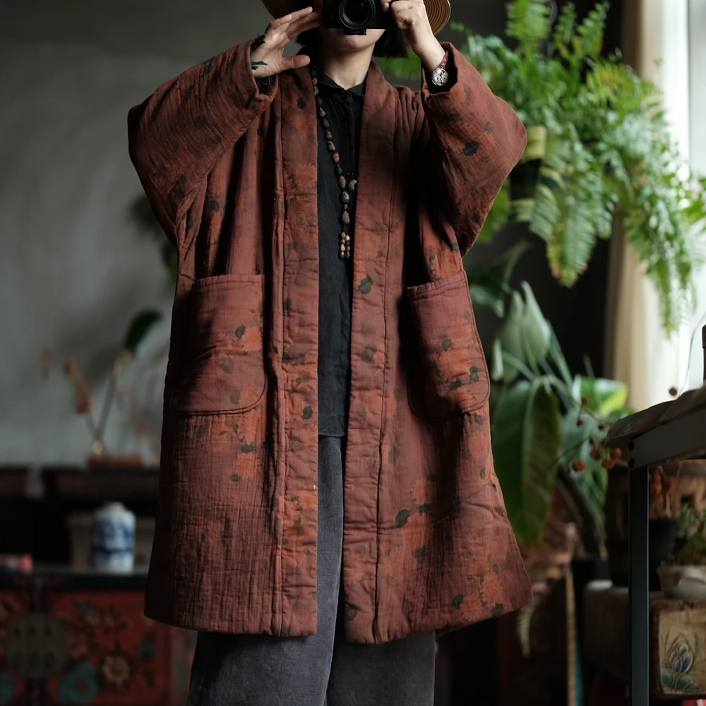 小泥姑娘原创设计文艺复古宽松粗条绒夹棉棉衣外套袍子1931风华