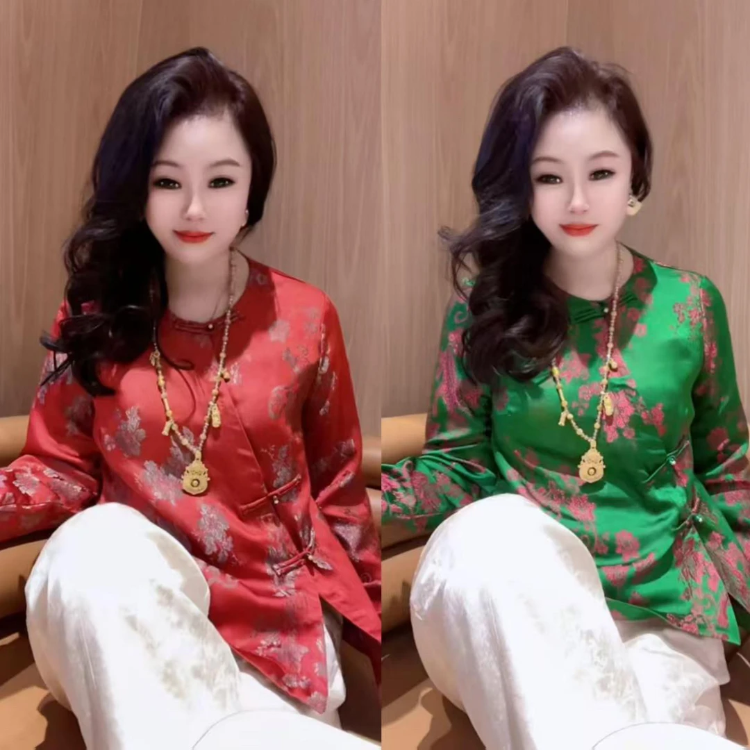 新中式国风禅意提花立领斜襟盘扣上衣复古内搭秋季