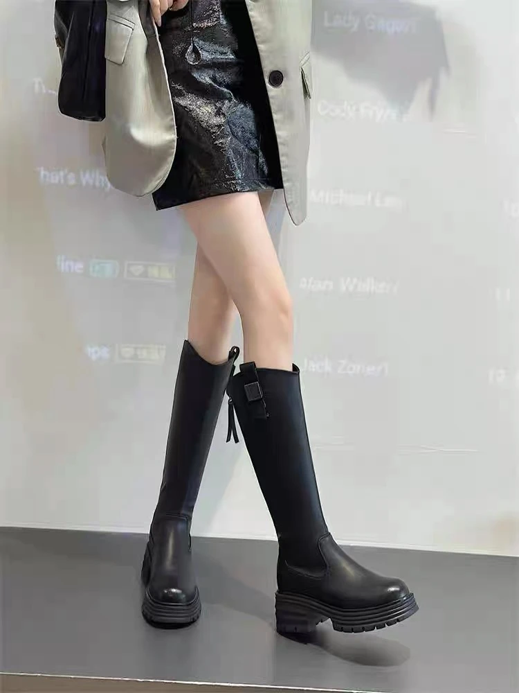 长靴高筒靴女单靴粗跟中跟2025新款秋季不过膝基础款骑士靴女513